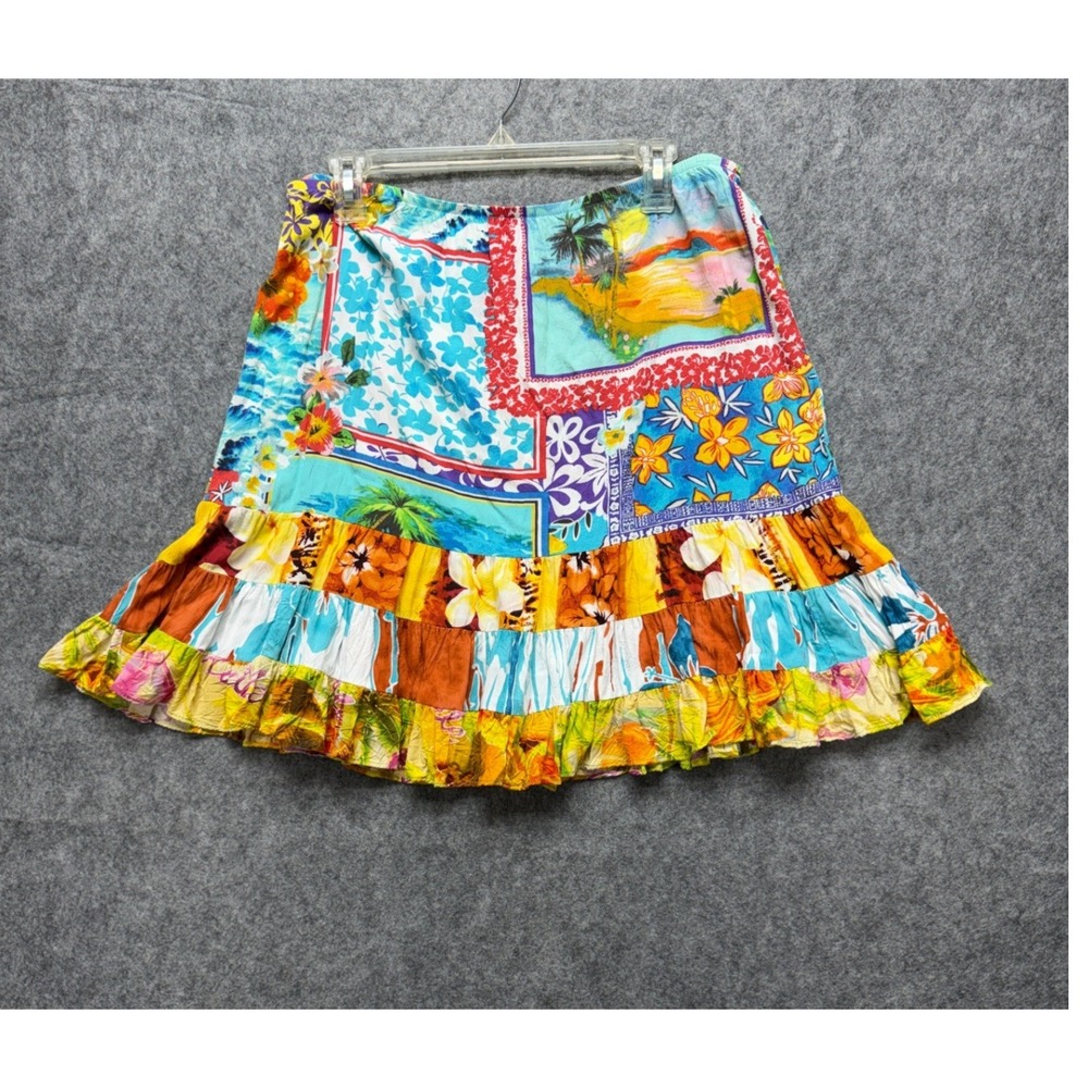 Jams World Island Magic Tropical Patchwork Ruffle Mini Skirt XL Made in Hawaii